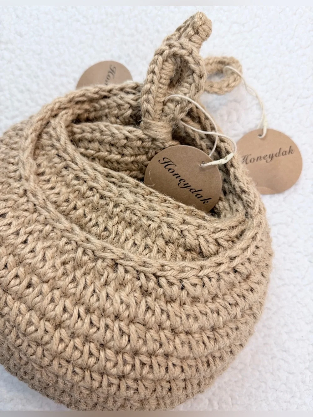 (NWT) HONEYDAK • (Set of 3) Tan Natural Woven/Crochet Hanging Storage Baskets
